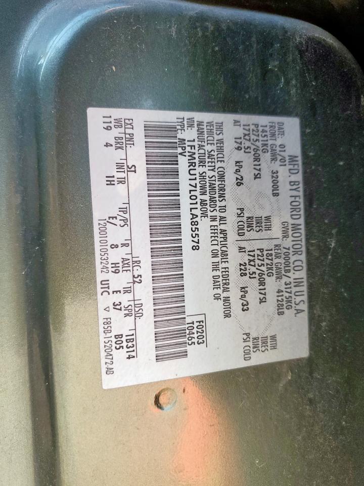 2001 Ford Expedition Eddie Bauer VIN: 1FMRU17L01LA85578 Lot: 71812955