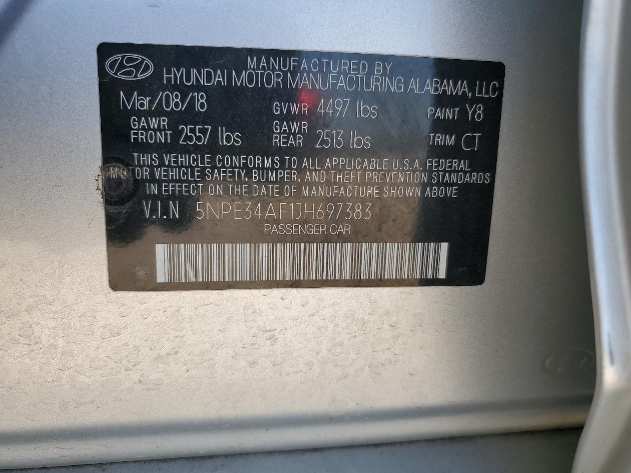 2018 Hyundai Sonata Sport VIN: 5NPE34AF1JH697383 Lot: 71921855