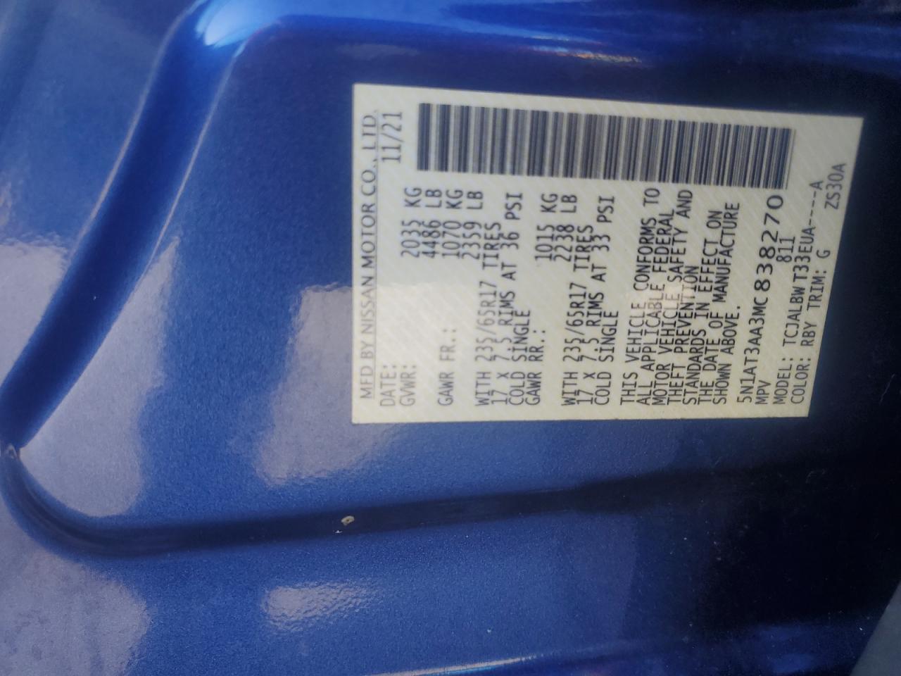 2021 Nissan Rogue S VIN: 5N1AT3AA3MC838270 Lot: 81539785