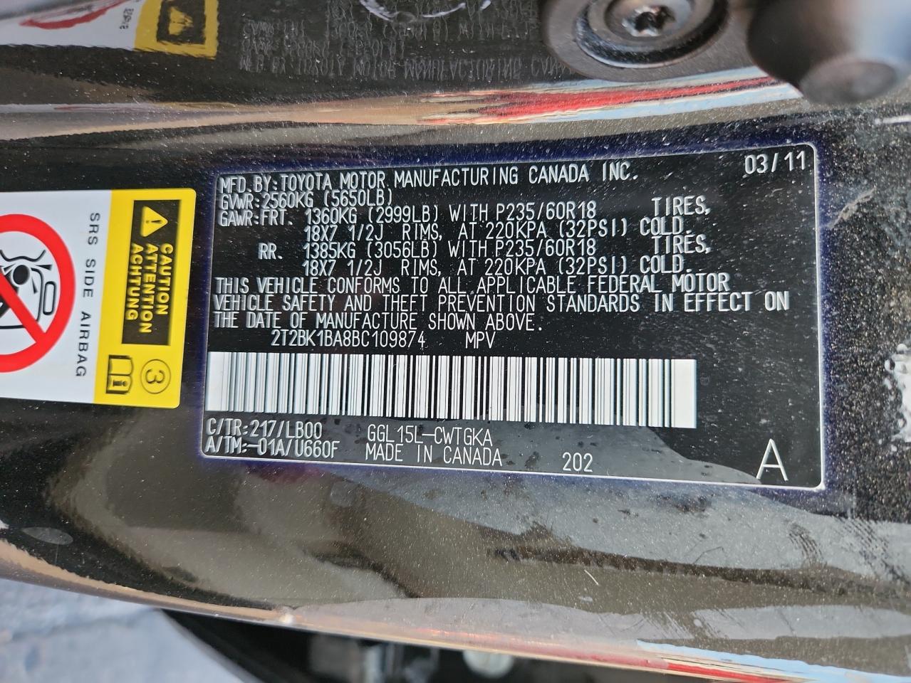 2011 Lexus Rx 350 VIN: 2T2BK1BA8BC109874 Lot: 84893925