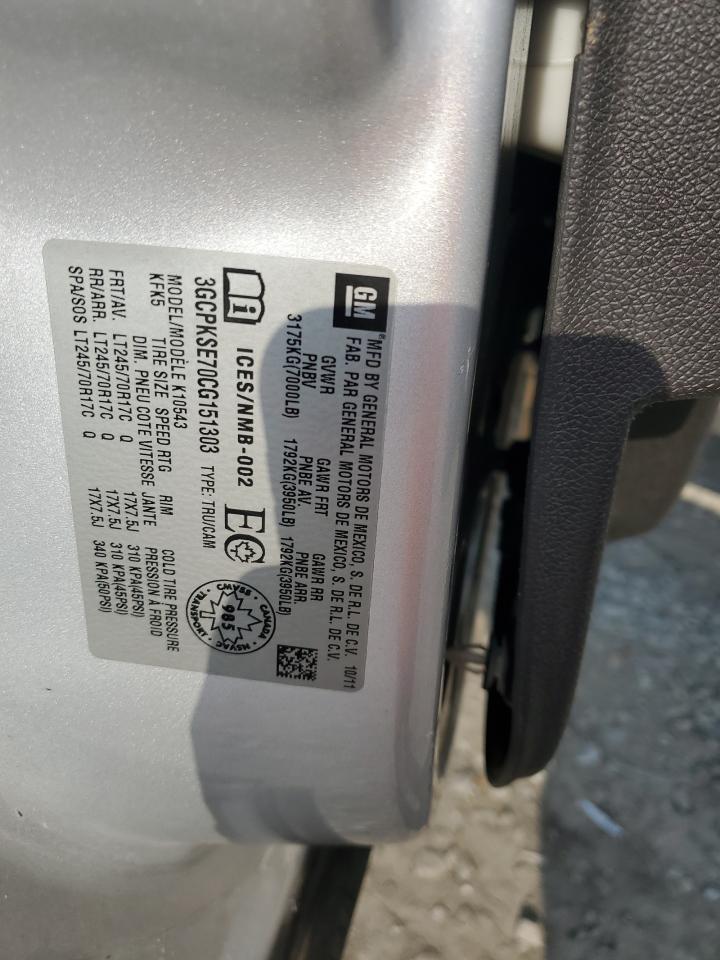 2012 Chevrolet Silverado K1500 Lt VIN: 3GCPKSE70CG151303 Lot: 81071135