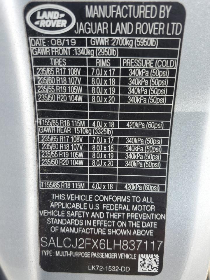 2020 Land Rover Discovery Sport S VIN: SALCJ2FX6LH837117 Lot: 81774085