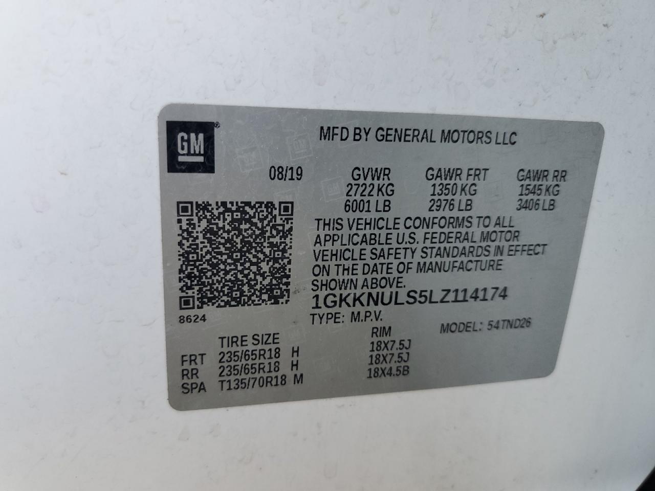 2020 GMC Acadia Slt VIN: 1GKKNULS5LZ114174 Lot: 84410735