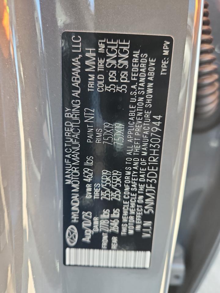 2024 Hyundai Tucson Sel VIN: 5NMJF3DE1RH307944 Lot: 72100905