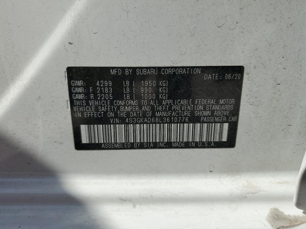 2020 Subaru Impreza Premium VIN: 4S3GKAD68L3610776 Lot: 80498215