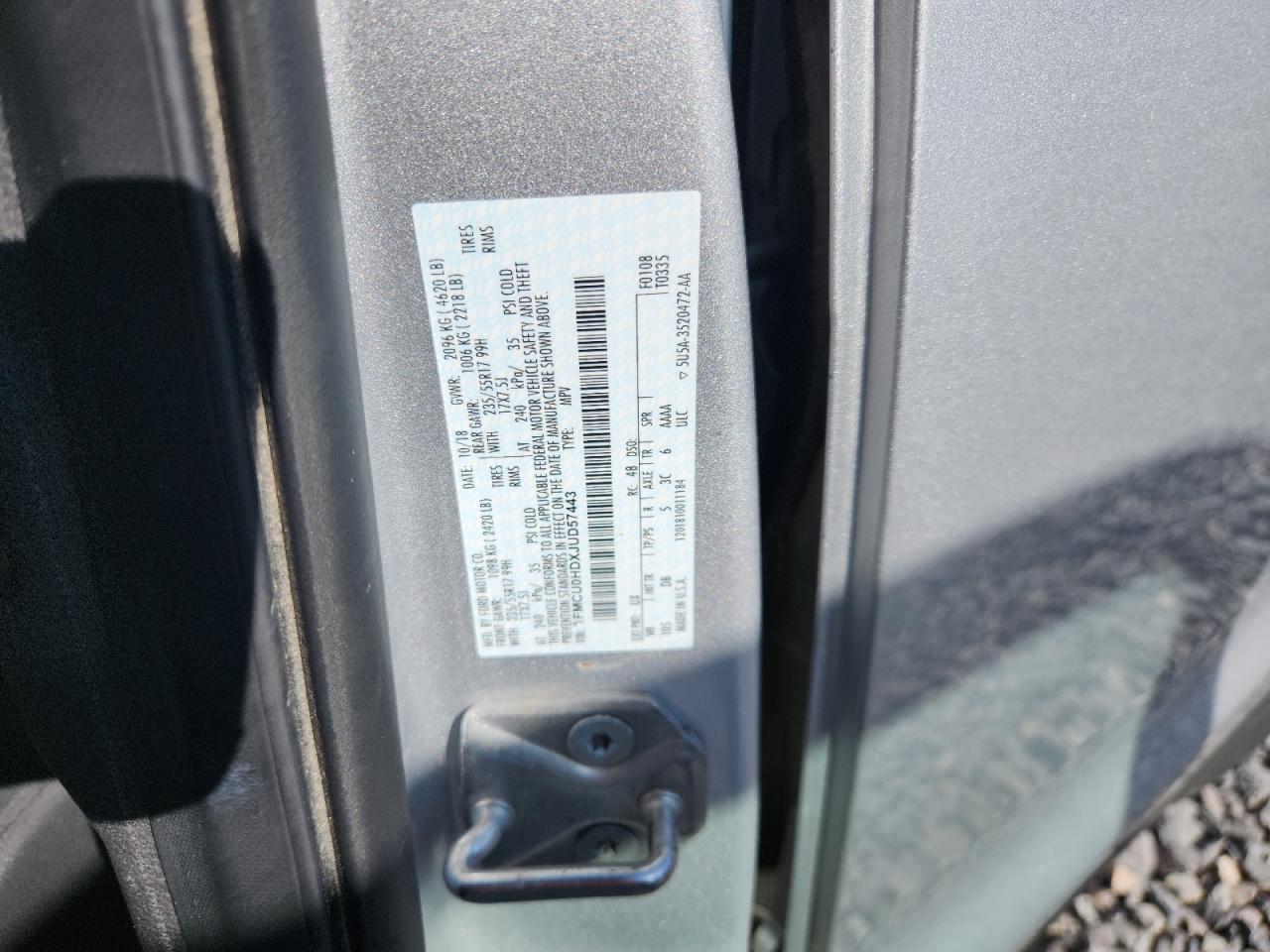 2018 Ford Escape Sel VIN: 1FMCU0HDXJUD57443 Lot: 84616255