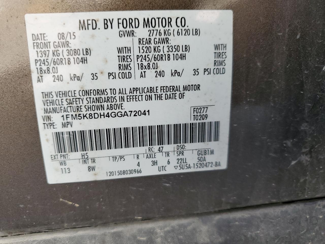 2016 Ford Explorer Xlt VIN: 1FM5K8DH4GGA72041 Lot: 71421045