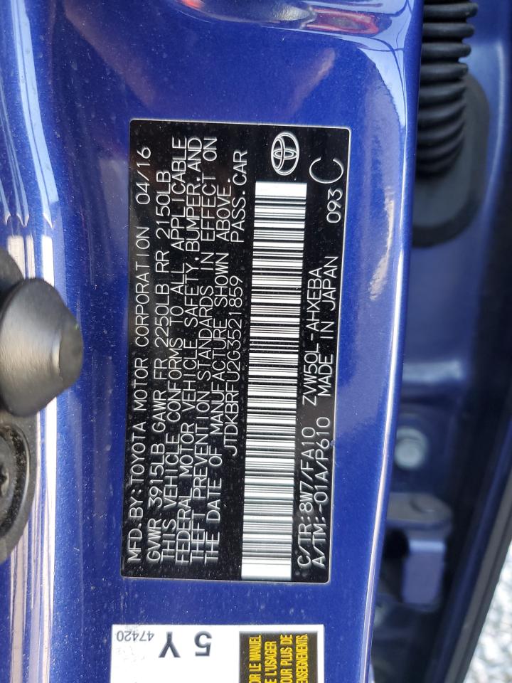 2016 Toyota Prius VIN: JTDKBRFU2G3521859 Lot: 80469525