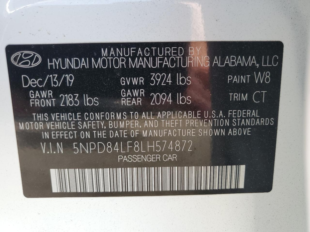 2020 Hyundai Elantra Sel VIN: 5NPD84LF8LH574872 Lot: 81160675