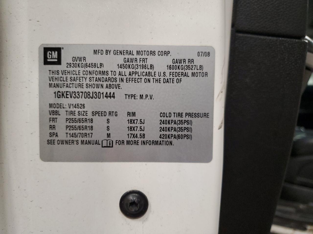 2008 GMC Acadia Slt-2 VIN: 1GKEV33708J301444 Lot: 80959925
