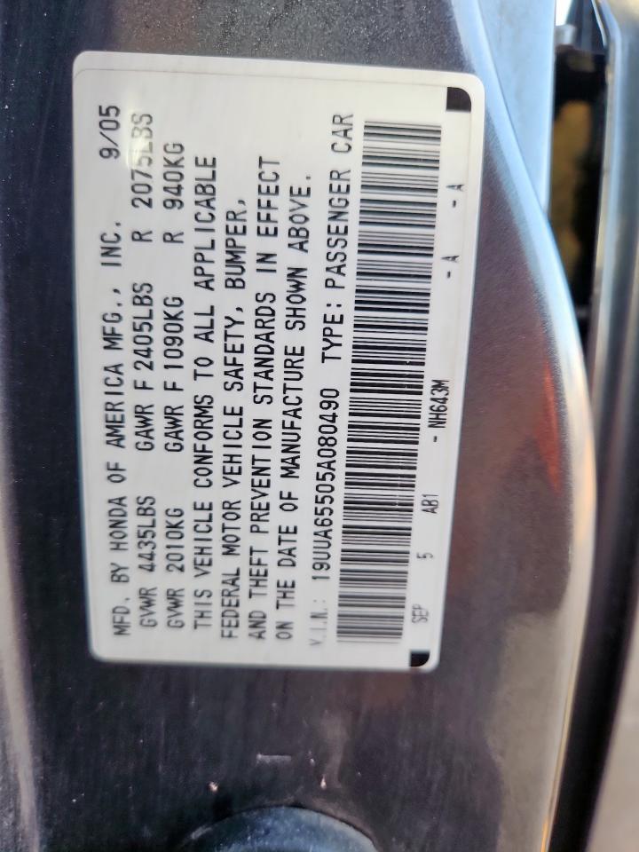 2005 Acura Tl VIN: 19UUA65505A080490 Lot: 80962975