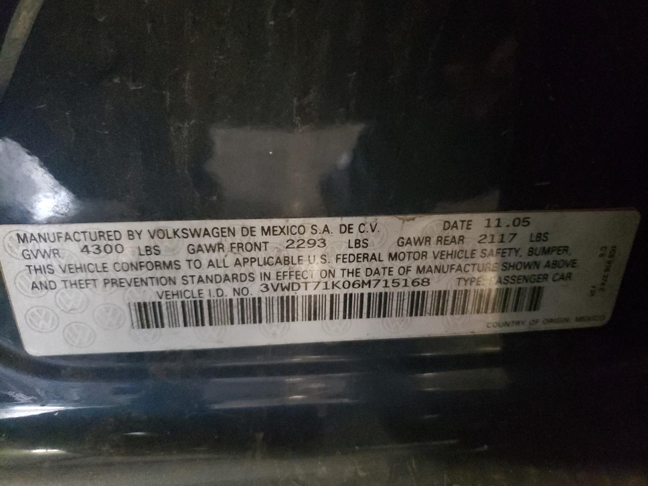 2006 Volkswagen Jetta Tdi Option Package 2 VIN: 3VWDT71K06M715168 Lot: 80532745
