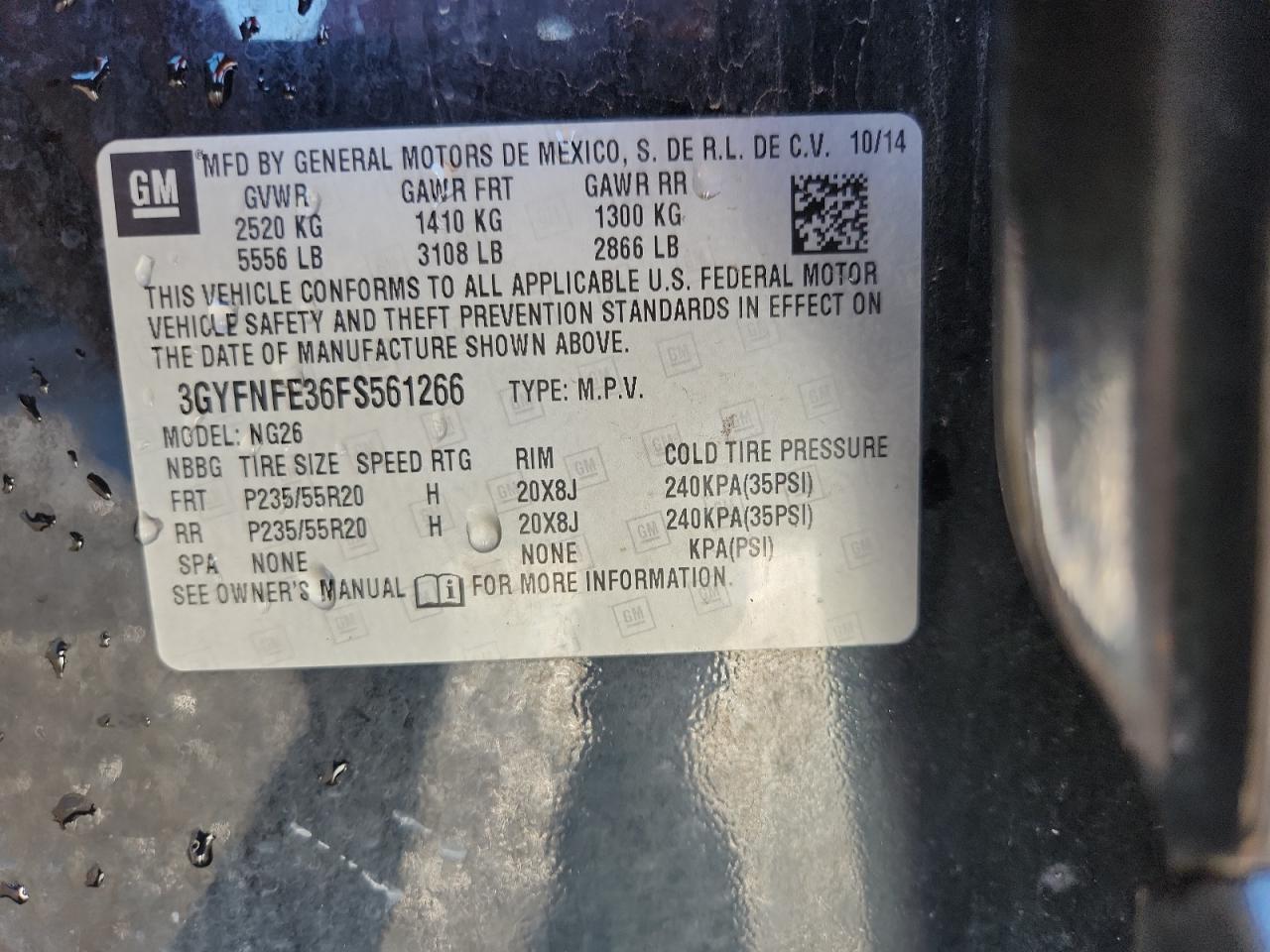 2015 Cadillac Srx Performance Collection VIN: 3GYFNFE36FS561266 Lot: 80849605