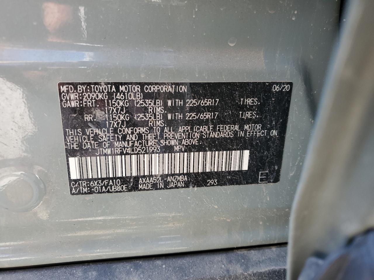 2020 Toyota Rav4 Xle VIN: JTMW1RFV4LD521993 Lot: 71151425