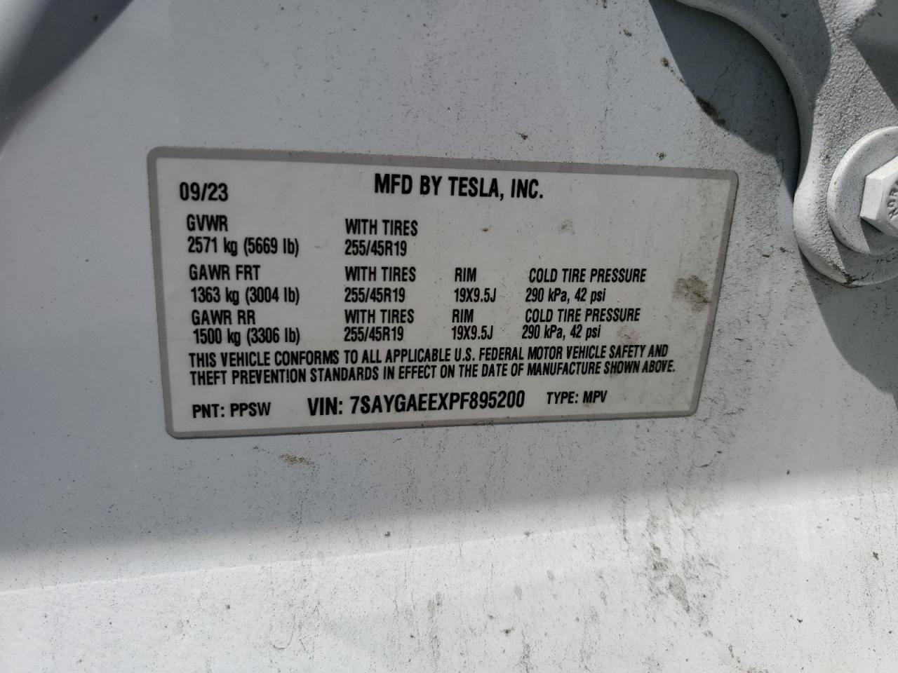 2023 Tesla Model Y VIN: 7SAYGAEEXPF895200 Lot: 80203825