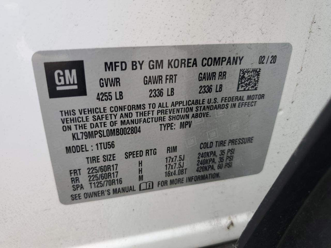 2021 Chevrolet Trailblazer Lt VIN: KL79MPSL0MB002804 Lot: 80902655