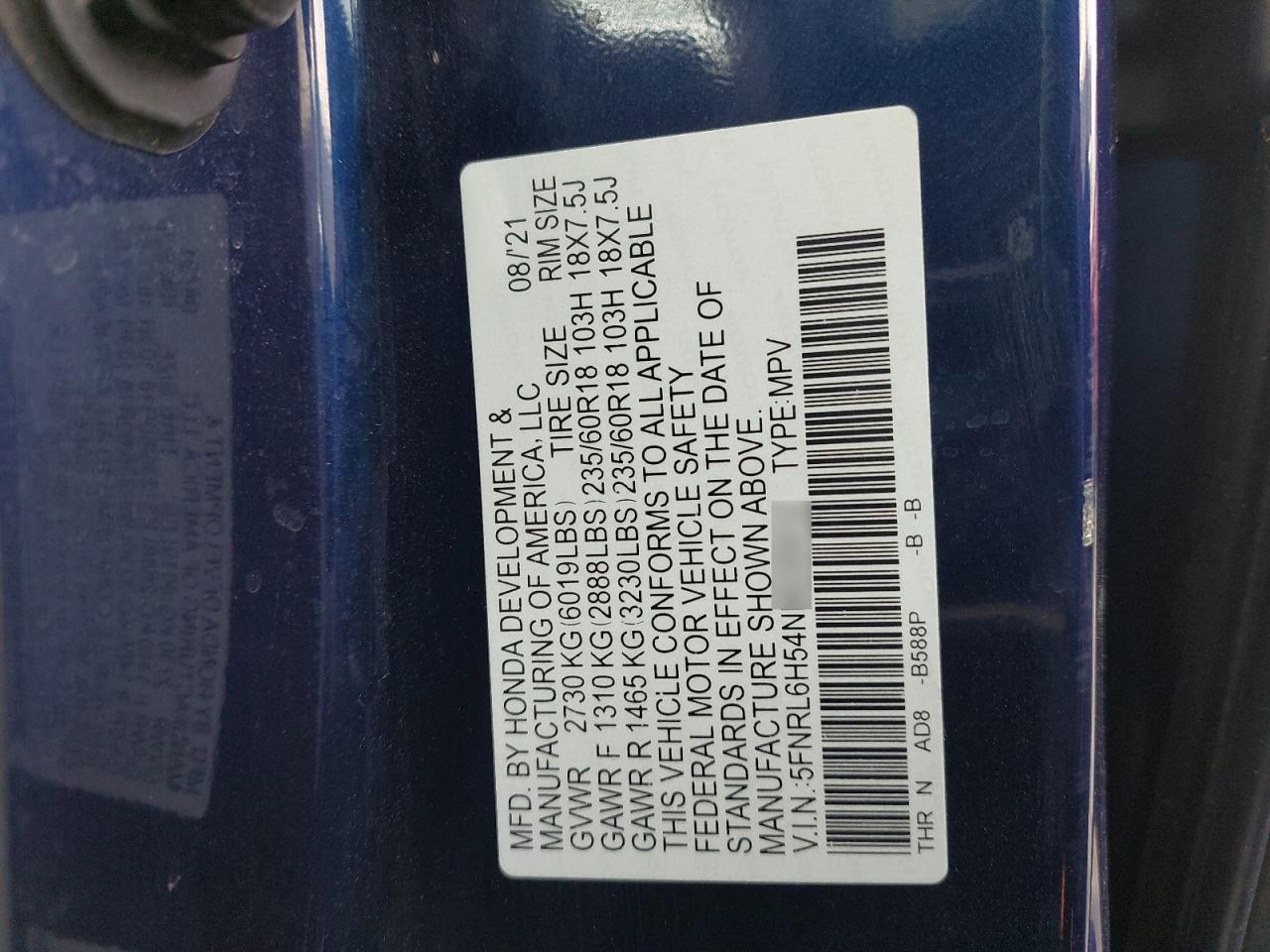 5FNRL6H54NB035912 - 2022 Honda ODYSSEY - #83901495