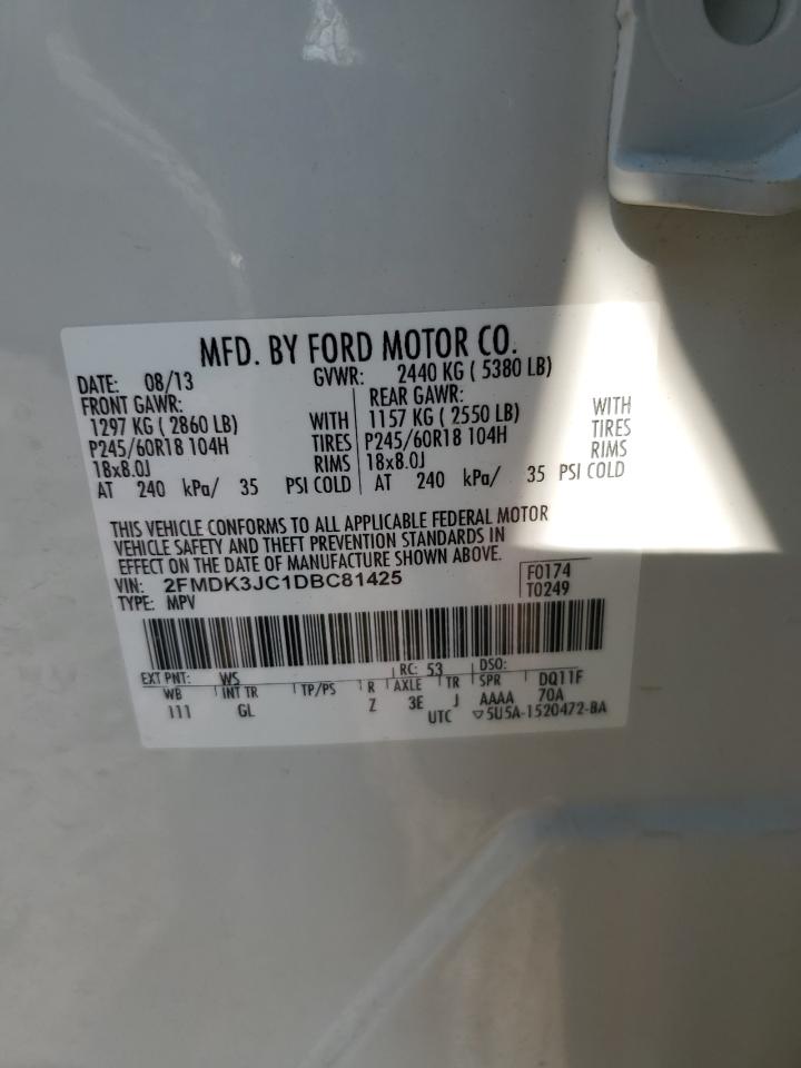 2013 Ford Edge Sel VIN: 2FMDK3JC1DBC81425 Lot: 80290495
