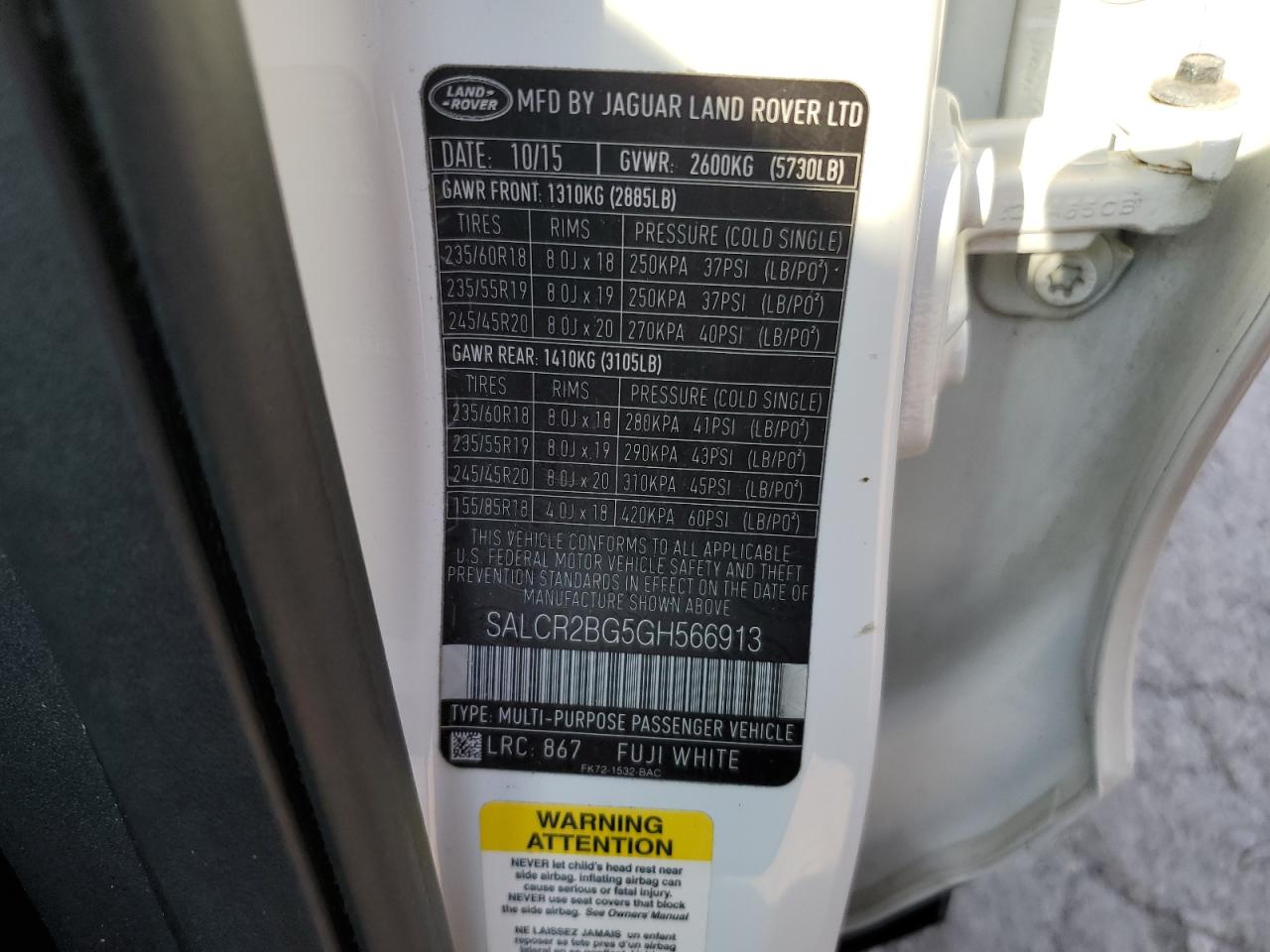 2016 Land Rover Discovery Sport Hse VIN: SALCR2BG5GH566913 Lot: 80262035