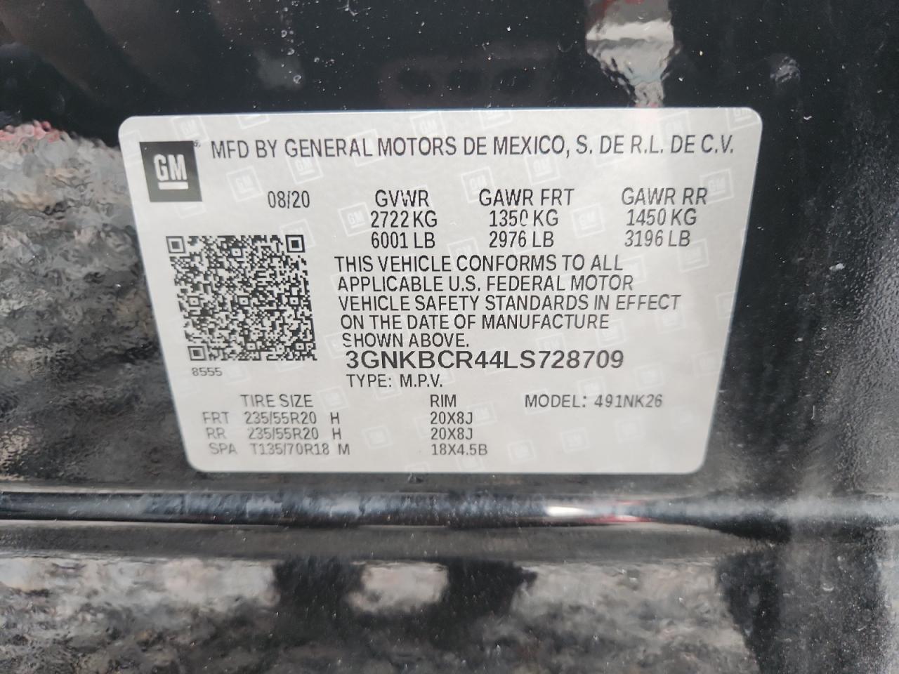 2020 Chevrolet Blazer 2Lt VIN: 3GNKBCR44LS728709 Lot: 81272615