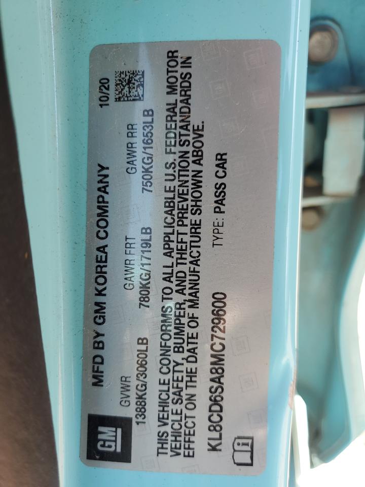 2021 Chevrolet Spark 1Lt VIN: KL8CD6SA8MC729600 Lot: 84627345