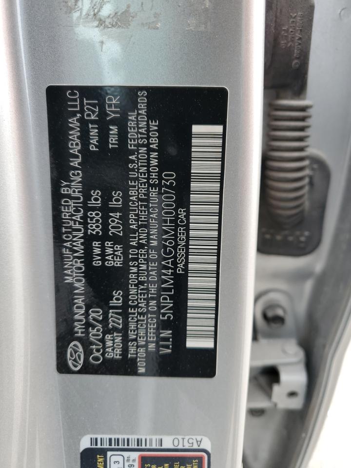 2021 Hyundai Elantra Sel VIN: 5NPLM4AG6MH000730 Lot: 81466865