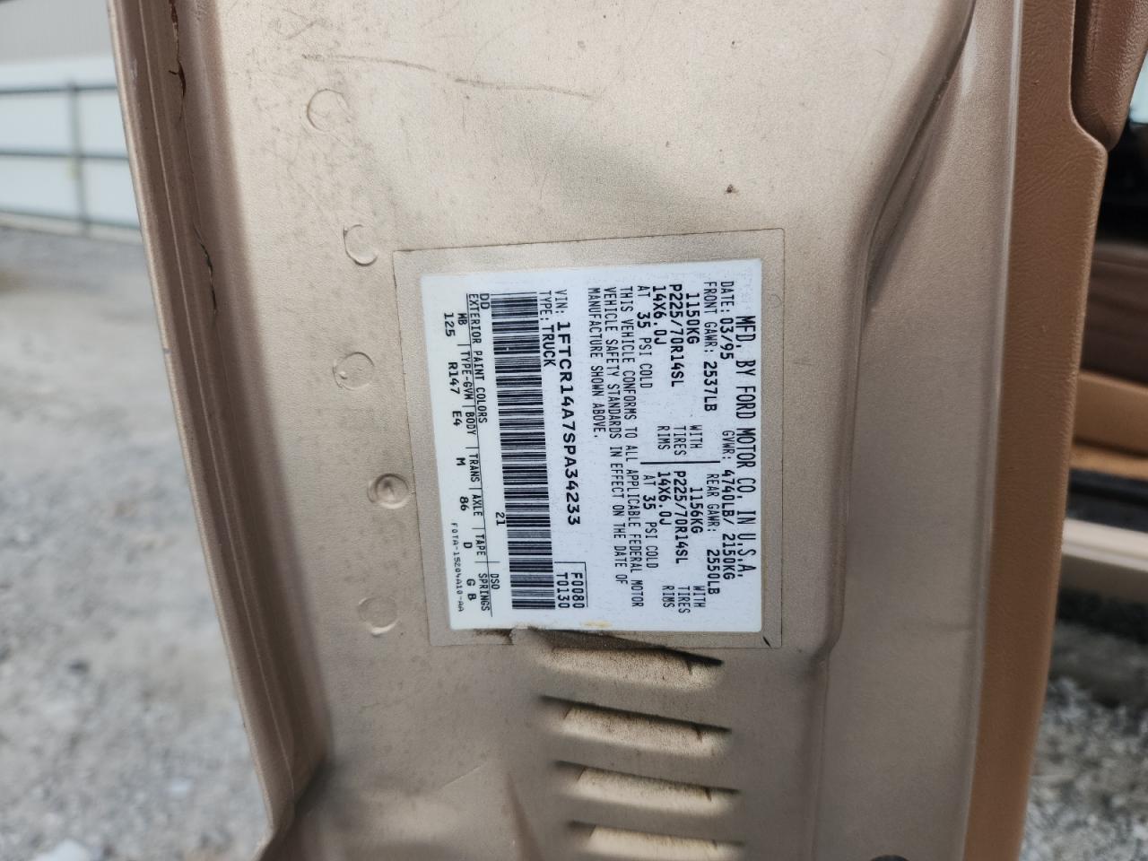 1995 Ford Ranger Super Cab VIN: 1FTCR14A7SPA34233 Lot: 80707555