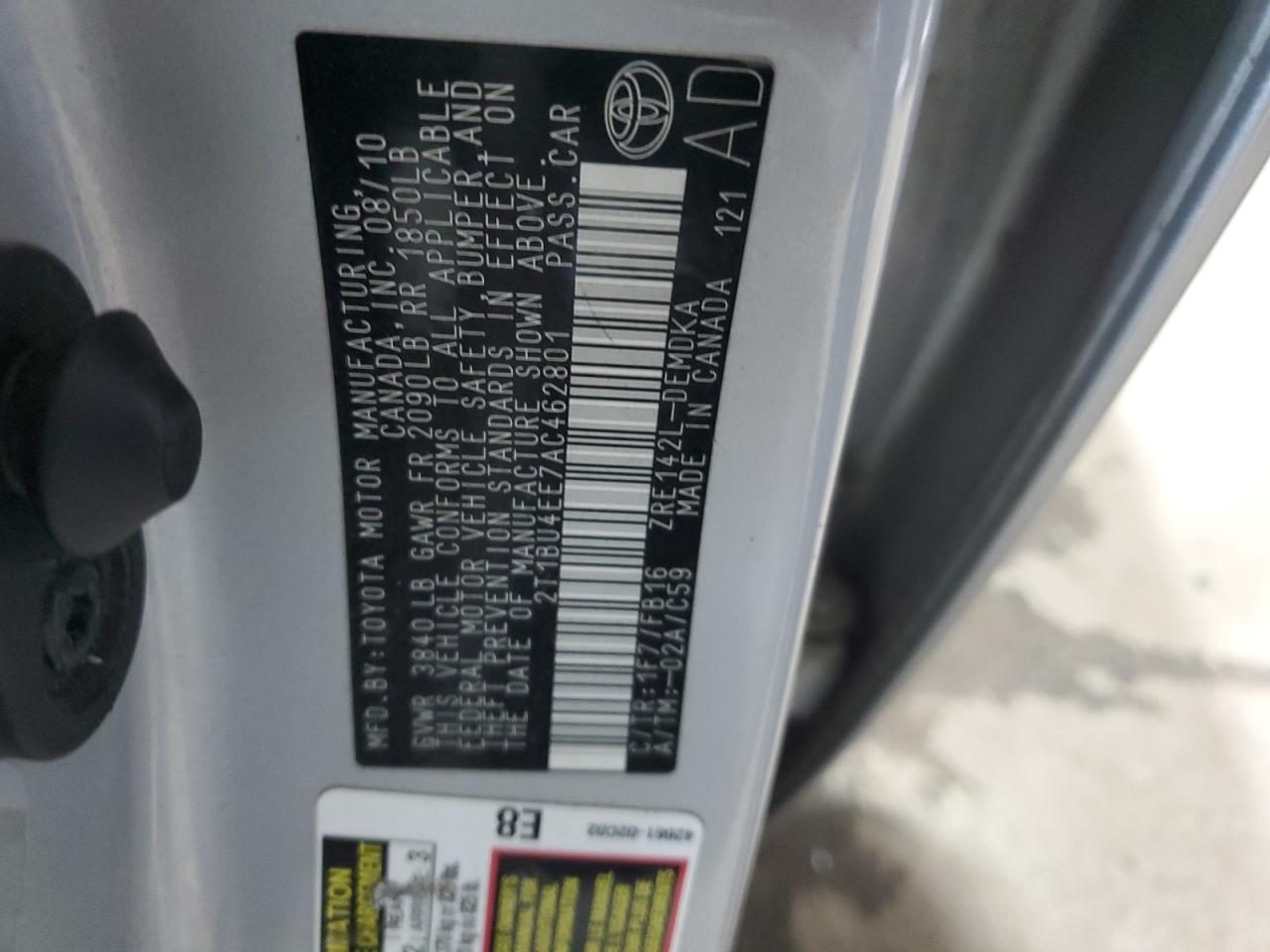 2010 Toyota Corolla Base VIN: 2T1BU4EE7AC462801 Lot: 71975865