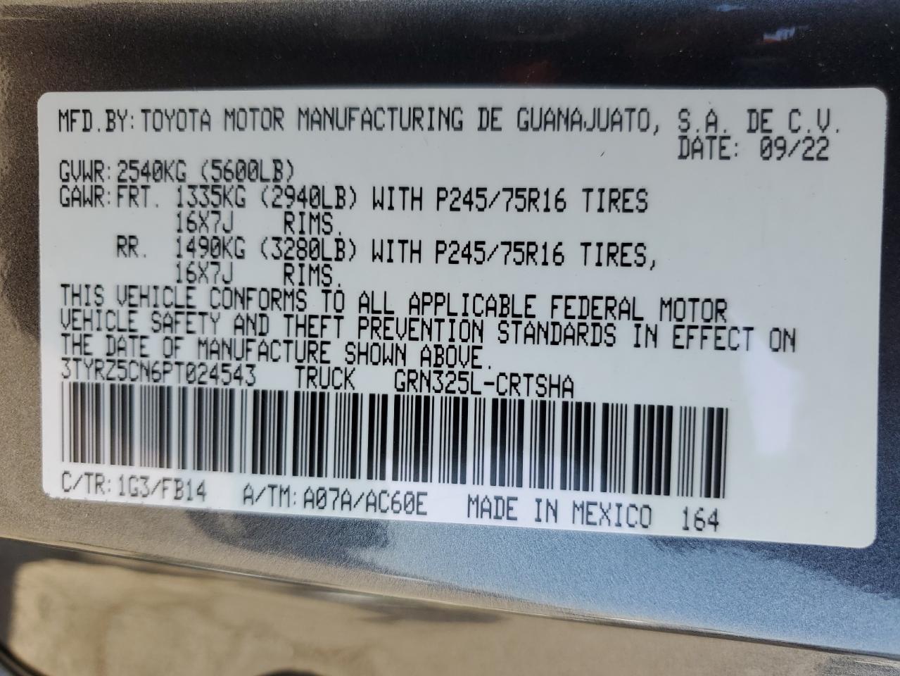 2023 Toyota Tacoma Access Cab VIN: 3TYRZ5CN6PT024543 Lot: 81813015