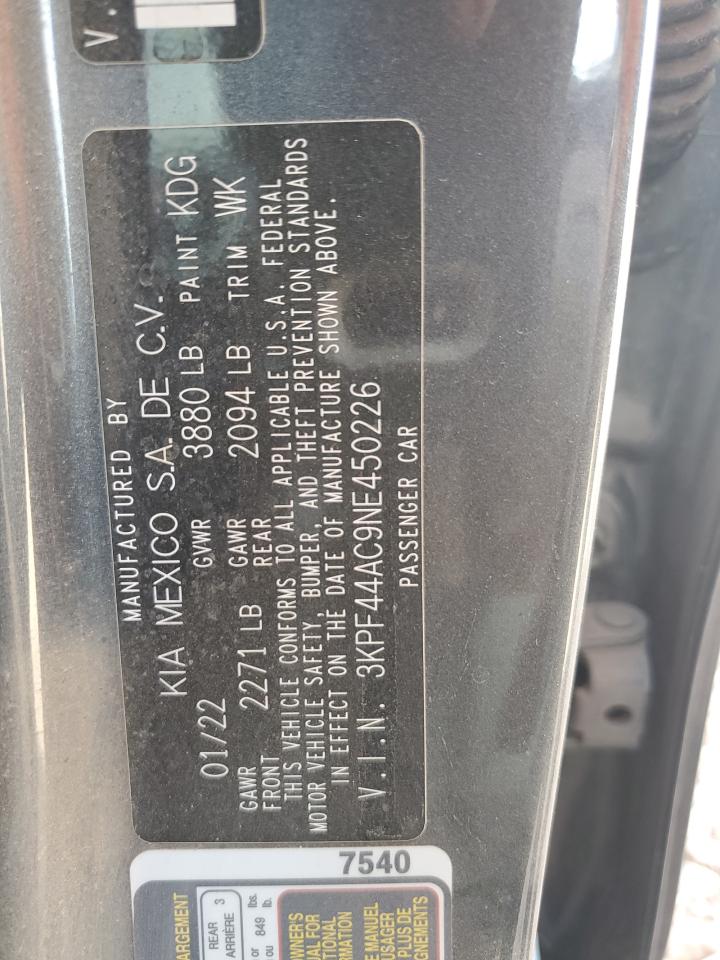 2022 Kia Forte Gt VIN: 3KPF44AC9NE450226 Lot: 81821095