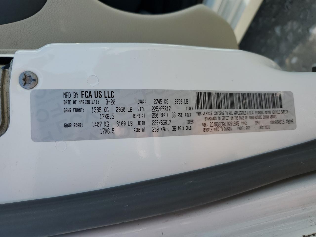 2020 Dodge Grand Caravan Sxt VIN: 2C4RDGCGXLR201945 Lot: 71407495