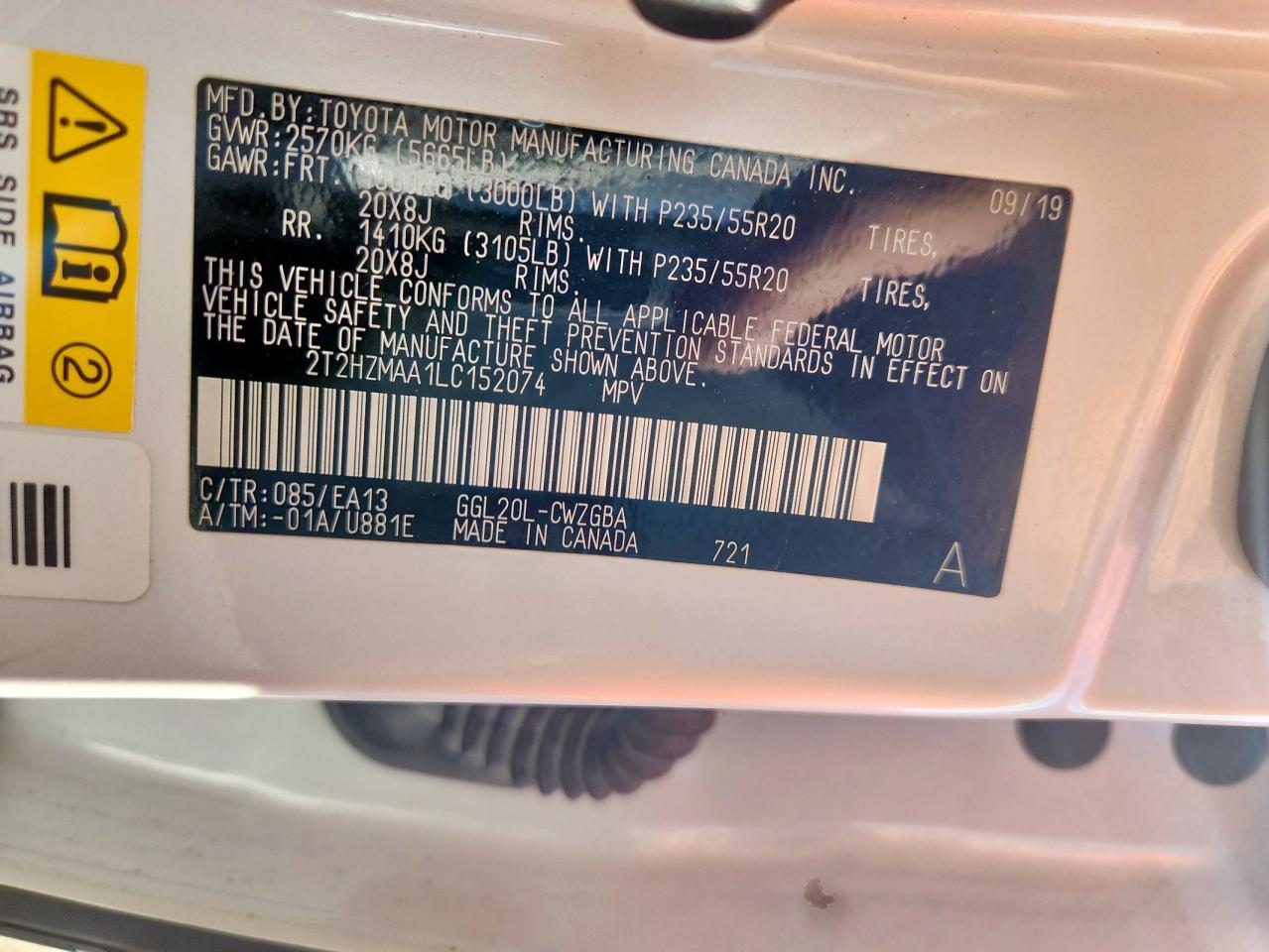 2020 Lexus Rx 350 VIN: 2T2HZMAA1LC152074 Lot: 84288755