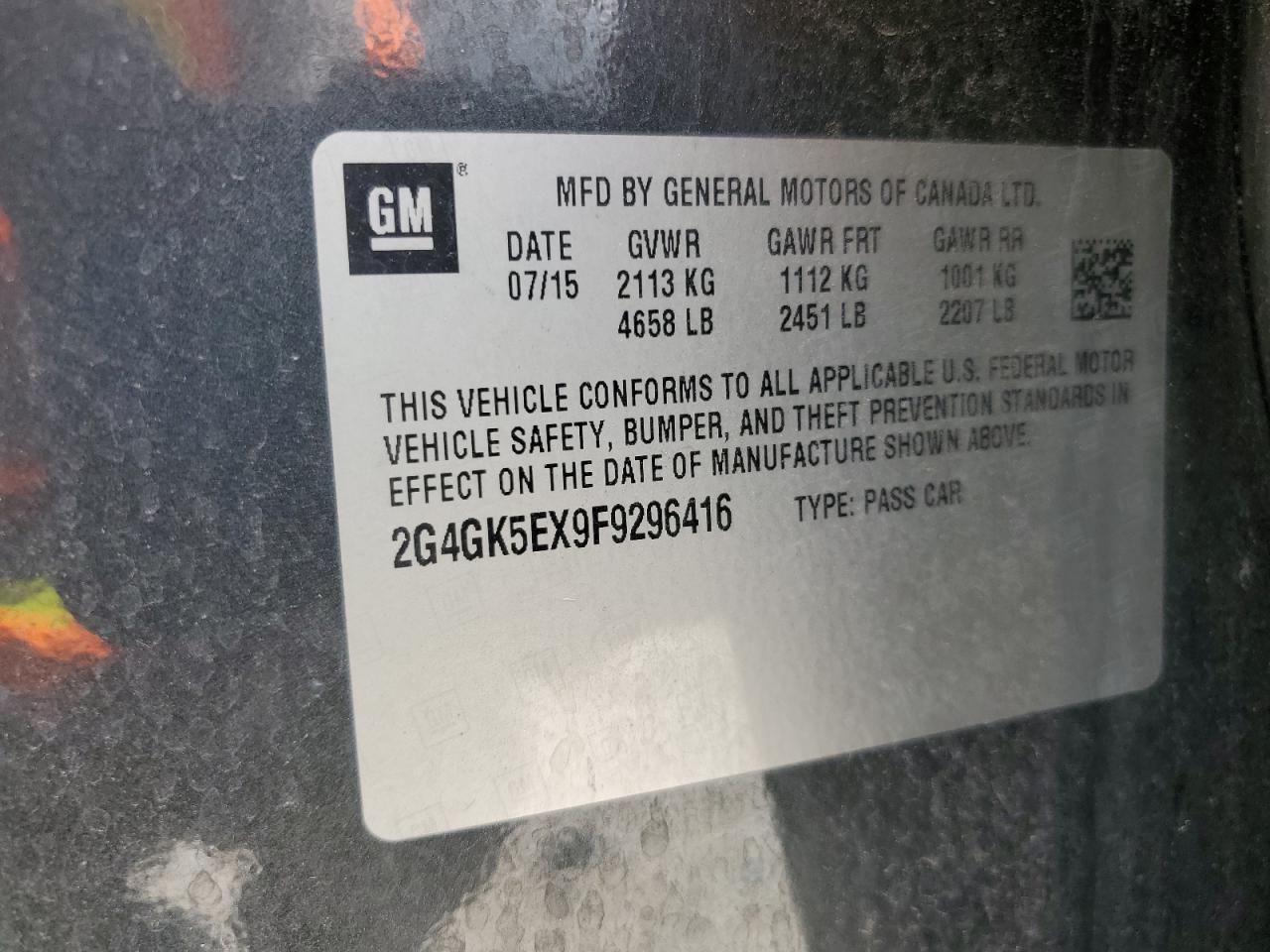 2015 Buick Regal VIN: 2G4GK5EX9F9296416 Lot: 80103625
