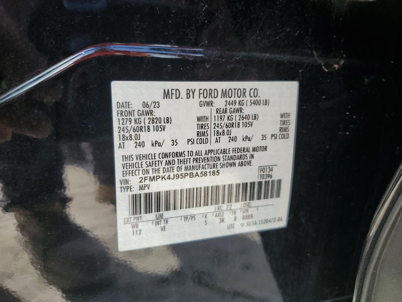 2023 Ford Edge Sel VIN: 2FMPK3K99JBB93511 Lot: 70085535