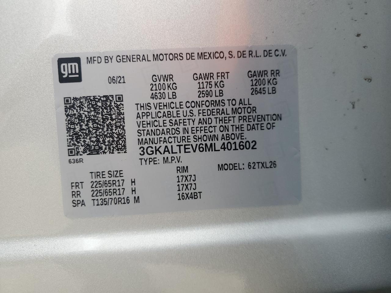 2021 GMC Terrain Sle VIN: 3GKALTEV6ML401602 Lot: 81377255