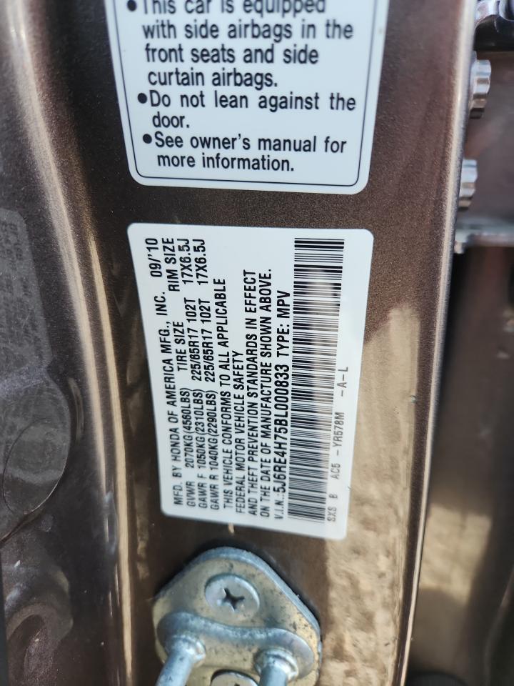 2011 Honda Cr-V Exl VIN: 5J6RE4H75BL000833 Lot: 81306855