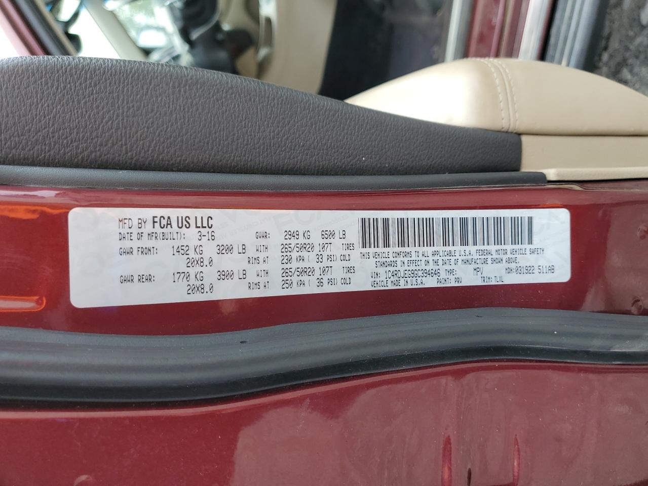 2016 Dodge Durango Citadel VIN: 1C4RDJEG9GC394646 Lot: 71641845
