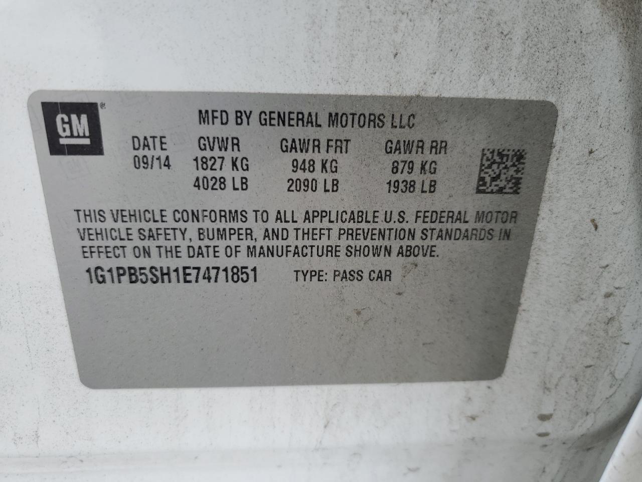 2014 Chevrolet Cruze Ls VIN: 1G1PB5SH1E7471851 Lot: 81792205