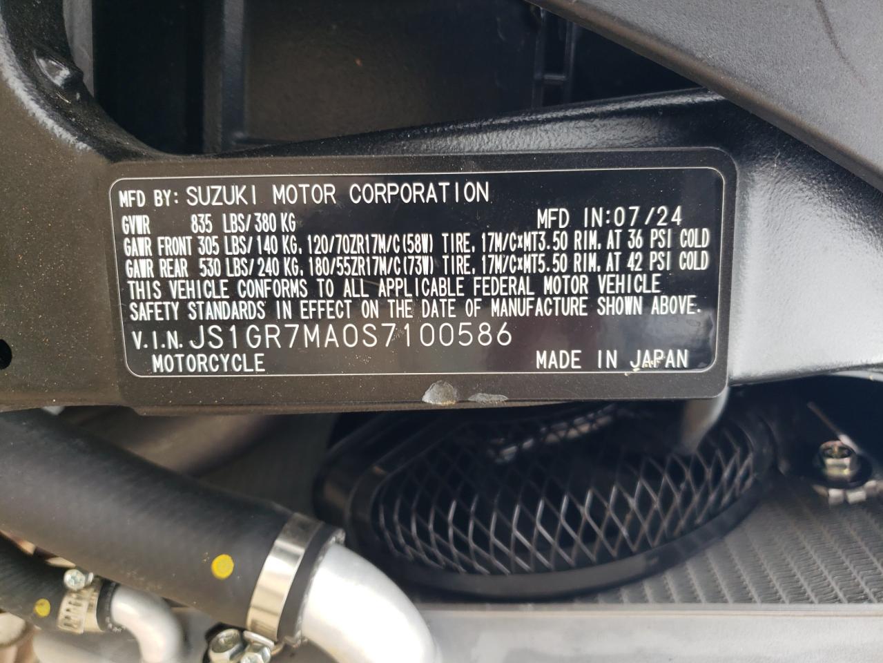 2025 Suzuki Gsx-R750 VIN: JS1GR7MA0S7100586 Lot: 81087005