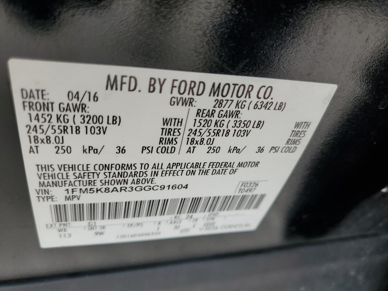 2016 Ford Explorer Police Interceptor VIN: 1FM5K8AR3GGC91604 Lot: 81281835