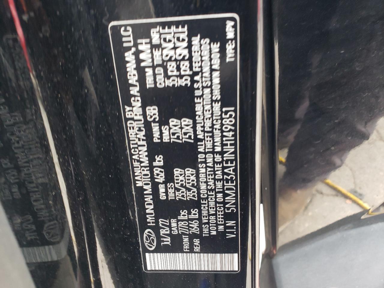 2022 Hyundai Tucson Limited VIN: 5NMJE3AE1NH149851 Lot: 70722165