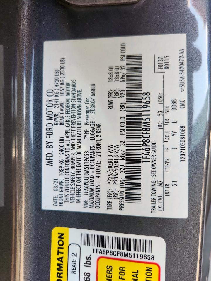 2021 Ford Mustang Gt VIN: 1FA6P8CF8M5119658 Lot: 82121895