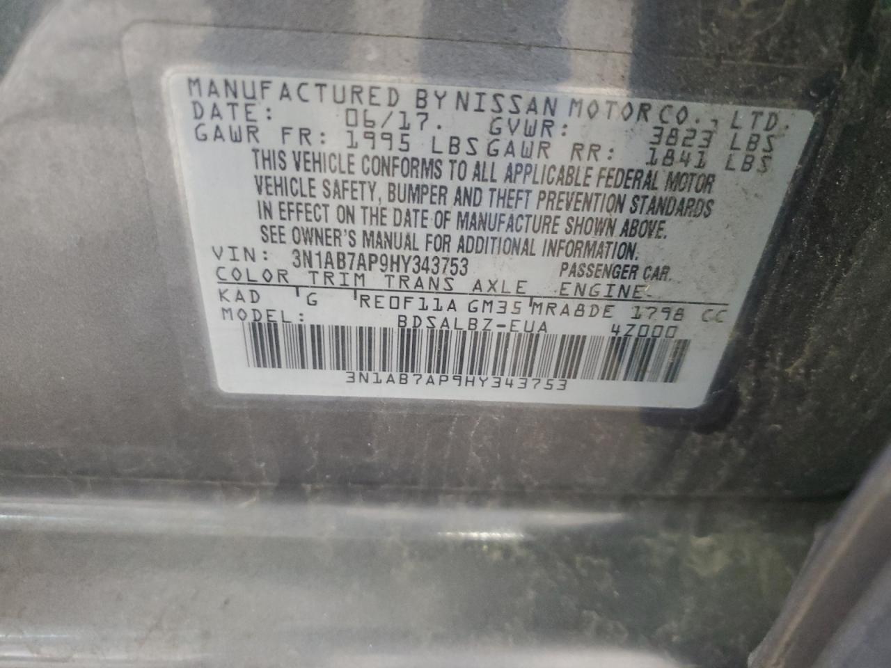 2017 Nissan Sentra S VIN: 3N1AB7AP9HY343753 Lot: 84262465