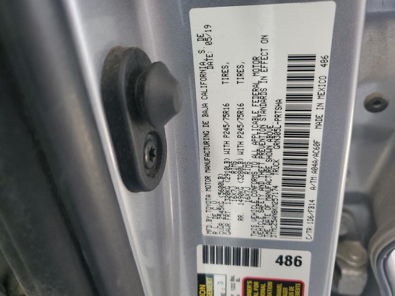 2019 Toyota Tacoma Double Cab VIN: 3TMCZ5AN8KM257174 Lot: 71051795