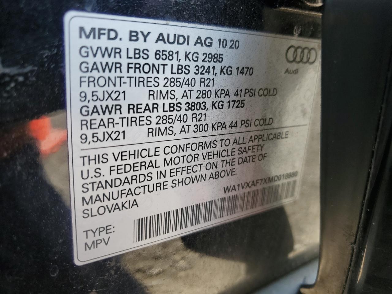 2021 Audi Q7 Prestige VIN: WA1VXAF7XMD018980 Lot: 71794275