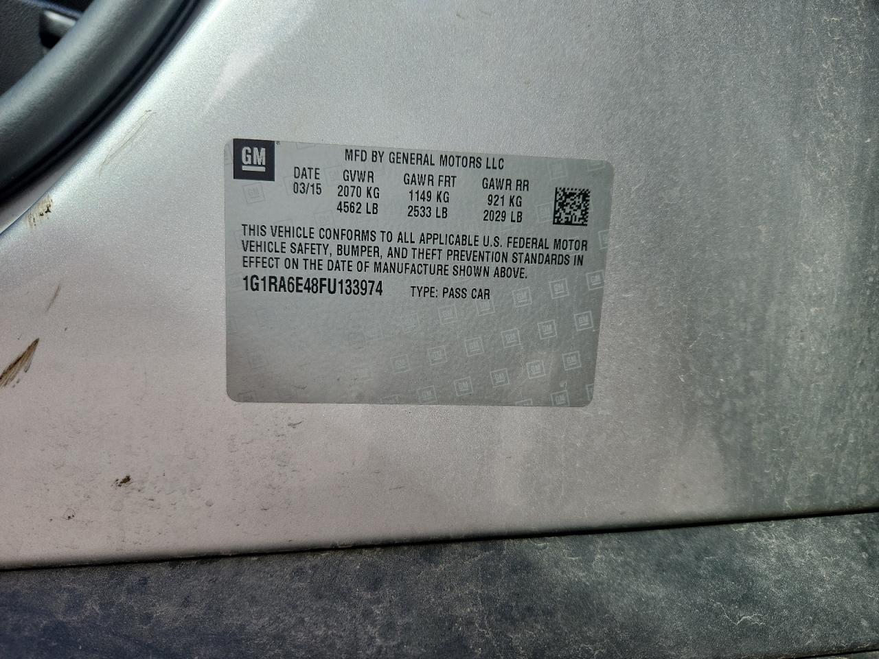 2015 Chevrolet Volt VIN: 1G1RA6E48FU133974 Lot: 80841835