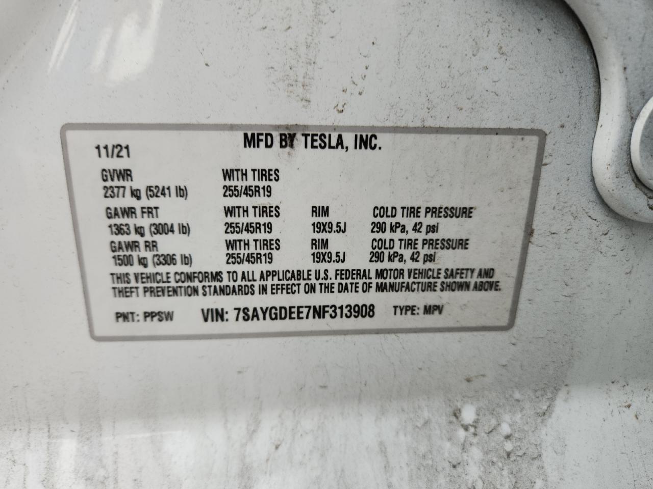 2022 Tesla Model Y VIN: 7SAYGDEE7NF313908 Lot: 71536385