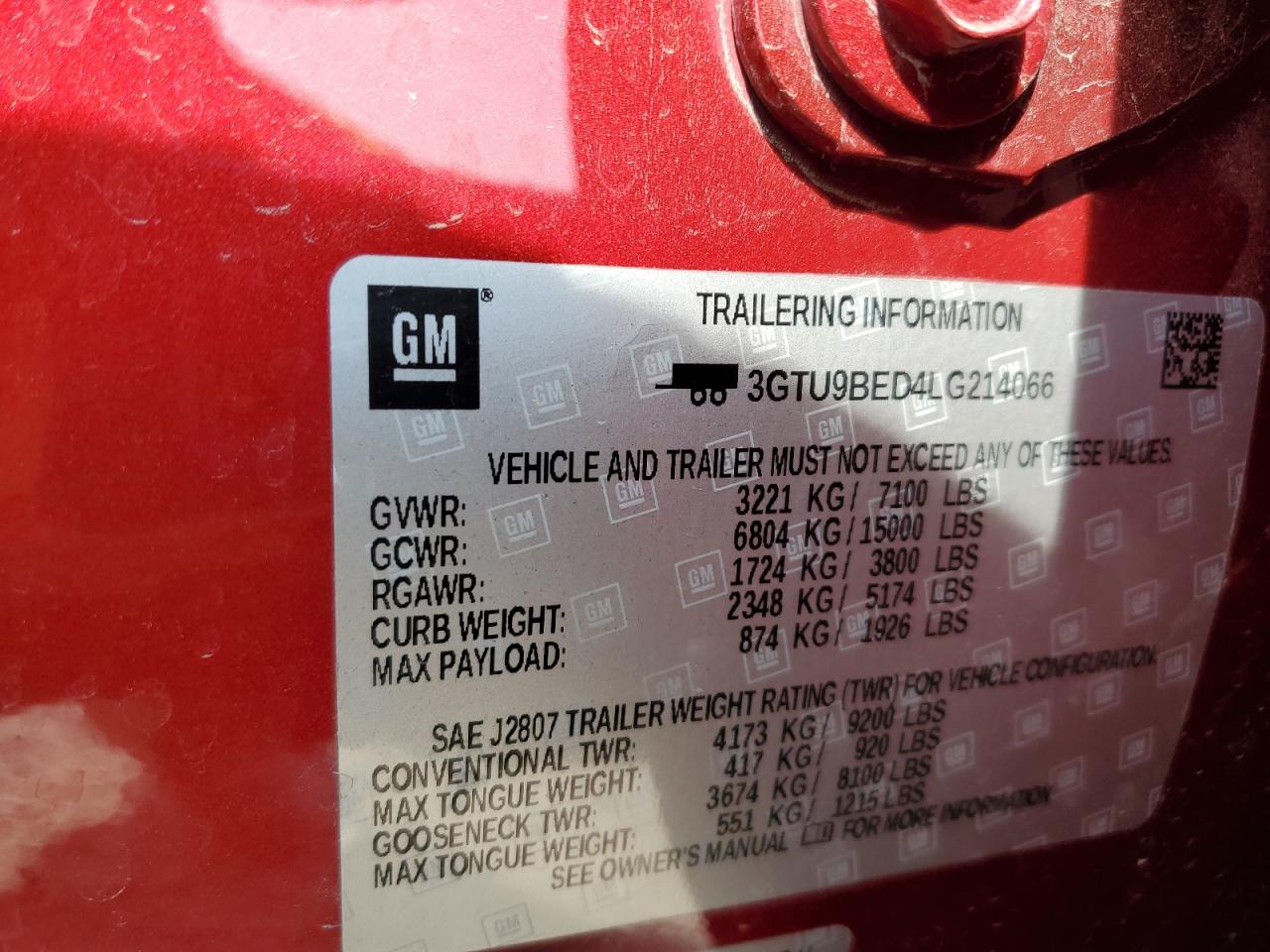 2020 GMC Sierra K1500 Sle VIN: 3GTU9BED4LG214066 Lot: 80707935