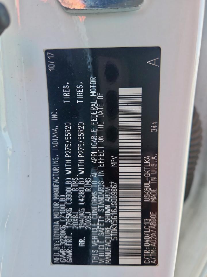 2018 Toyota Sequoia Limited VIN: 5TDKY5G16JS069867 Lot: 81770145