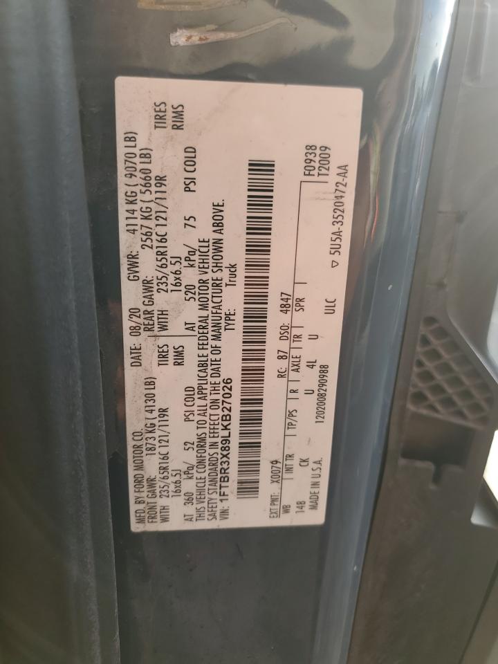 2020 Ford Transit T-250 VIN: 1FTBR3X89LKB27026 Lot: 84417375